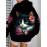 Plus Size - Women'S Plus Size Floral Cat Print Hoodie - Black Pullover Sweatshirt with Blue Eyes, Cozy Fall Winter Hooded Sweater for Everyday & Formal Outfits, Cute Cat Lover Gift, Casual Wear, Playful Design, Comfortable Fabric, Stylish Hooded Top, Fashion Enthusiasts, Cat Sqeatshirt, Curvy Sweatshirt For Women, Hoodie For Women Plus Size, Sweatshirt For Women, Pull For Women Plus Size, Pullover Women Large Size, Sweatshirt Women Large Size, Hoodie Women Large Size