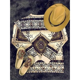 Plus Size - Women'S Bohemian Western Print Sweatshirt - Long Sleeve Round Neck Pullover with Tribal Pattern, All-Season Casual Comfort Fit, Oversized H-line Silhouette For Casual Attire, Bohemian Style, Comfortable Wear, Boho Lovers