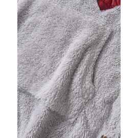 Plus Size, Women's Plus Size Oversized Valentine's Day Heart Print Hooded Sweatshirt - Grey with Pink & Red Hearts, Cozy Casual Pullover with Pockets, Machine Washable Winter Fall Hooded Sweatshirt for Valentine's Outfits