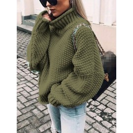 Plus Size - Women'S Plus Size Thick Sweater - Elegant High Neck Batwing Sleeves, Long Sleeve Winter Warmth, Solid Color (PurpleNavyBrown), Non-Stretch Fabric, Loose Fit for Casual & Formal Outfits - Cozy Fall & Winter Sweater for Women