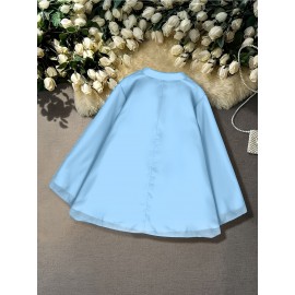 [Plus Size Chiffon Shirt] Plus Size Elegant Long-Sleeve Chiffon Shirt | High-Density, Soft Lining, Flowing Mesh, Henley Neckline, Smooth Tailoring | Spring & Autumn Outings