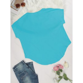 Large Size V-Neck Pocket Irregular Hem Short-Sleeved Top T-Shirt Two-Piece Set