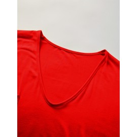 Large Size V-Neck Pocket Irregular Hem Short-Sleeved Top T-Shirt Two-Piece Set