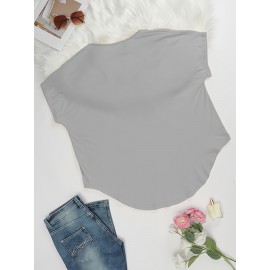 Large Size V-Neck Pocket Irregular Hem Short-Sleeved Top T-Shirt Two-Piece Set