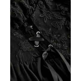 Plus Size Women's Dress with Jacquard Cross Lace Sleeves