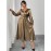 Plus Size - Elegant Plus Size V-Neck Long Sleeve Dress with Puff Sleeves and Cinched Waist - Golden, Flowing A-Line Silhouette, Perfect for Formal Occasions, Formal Evening Wear | Vneck Dress | Glossy Texture