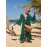 Women's Peacock Green Beach Cover Up Chiffon Flared Sleeve Bikini Sun Shirt Bohemian Style Long Sun Shirt Big Size Holiday Swimwear Cover Up Flutter Flared Sleeve Sun Shirt Ethnic Style Beach Skirt