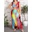 Plus Size Boho Dress Tie Dye Print Beach Vacation Lace Up High Waisted Spring/Summer Elegant Plus Dress