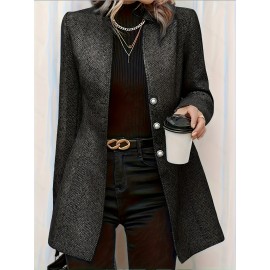 Women'S Plus Size Casual Chic Long Sleeve Blazer - Lightweight Non-Stretch Fabric, Button Front, Lapel Collar, Solid Color, Spring/Fall Fashion Jacket, Spring Outerwear | Buttonfront Jacket | Structured Design