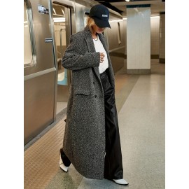 Plus Size - Plus Size, Women'S Plus Size Elegant Long Coat - Non-Stretchy Structured Jacket, Button Front Closure, Office & Formal Events - Spring/fall Outerwear - Women'S Professional & Everyday Outerwear, Spring Fashion