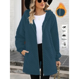 Women's Oversized Fleece Jacket with Hood & Pockets - Thick Winter Coat, Fuzzy Zip-Up Outerwear, Machine Washable, Cozy for all body Types (Fall/Winter) - Elegant Special Line Collection