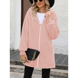 Women's Oversized Fleece Jacket with Hood & Pockets - Thick Winter Coat, Fuzzy Zip-Up Outerwear, Machine Washable, Cozy for all body Types (Fall/Winter) - Elegant Special Line Collection
