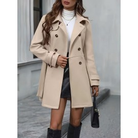 Women's Plus Size Beige Coat - Elegant Long Formal & Everyday Outerwear, Belted Button Front Closure, Machine Washable Fall/Winter Jacket for Professional & Casual Outfits