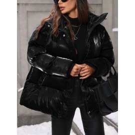 Women's Winter Hooded Jacket - Non-Stretch Outer Coat, Full-Length Zipper Front Closure, Machine Washable Cold Weather Outerwear for Everyday & Formal Events - Women's Outerwear, Ladies Winter Coats, Sleek Fabric Design, Classic Coat, Durable Material, Professional Women