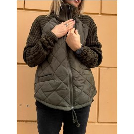 Plus Size Women's Thick Winter Cardigan Jacket - Zippered Collar Coat with Full-Zip Front, Stand Collar & Long Sleeves, Machine Washable Outerwear for Fall/Winter, Brown Trench Coat (Casual & Professional) - No Bulk Under Jacket