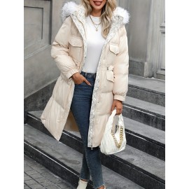 Plus Size Women'S Cozy Fleece-Lined Hooded Jacket - Thick Warm Winter Coat with Zipper Front, Long Sleeves, and Fluffy Lined for Fall/Winter Casual Wear, Winter Coats