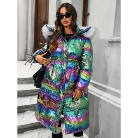 Plus Size - Plus Size, Women'S Plus Size Winter Jacket - Elegant Hooded Coat with Full-Zip Closure, Non-Stretch Fabric, Long Sleeve Cold Weather Outerwear, Plus Size Friendly (no Belt Needed) - Elegant Outerwear For Everyday & Formal Eve