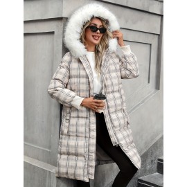 Plus Size - Women'S Heavy-Duty Winter Coat - Thermal Insulated Hooded Jacket with Plaid Pattern, Long Sleeve Outerwear for Cold Weather, Machine Washable (no Belt) - Plus Size Friendly, Winter Jacket, Casual Winter Wear