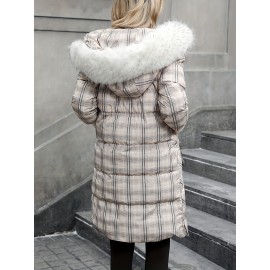 Plus Size - Women'S Heavy-Duty Winter Coat - Thermal Insulated Hooded Jacket with Plaid Pattern, Long Sleeve Outerwear for Cold Weather, Machine Washable (no Belt) - Plus Size Friendly, Winter Jacket, Casual Winter Wear
